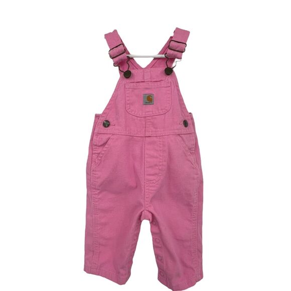 Carhartt‎ Girls Pink Denim Bib Overalls 3 Months - Picture 1 of 4